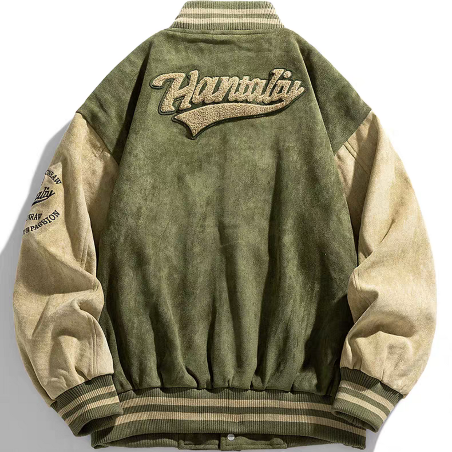 Vintage suede bomber jacket with embroidery on back