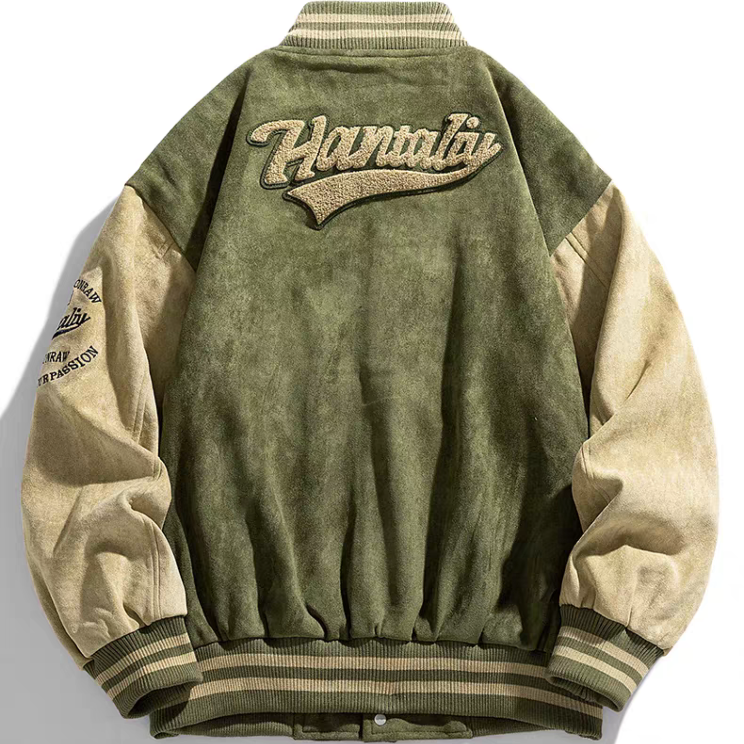Vintage suede bomber jacket with embroidery on back